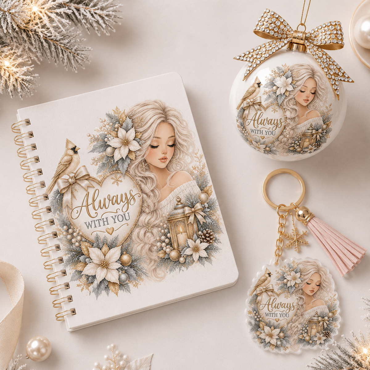 Christmas Memorial Design Girl With Cardinal Bird