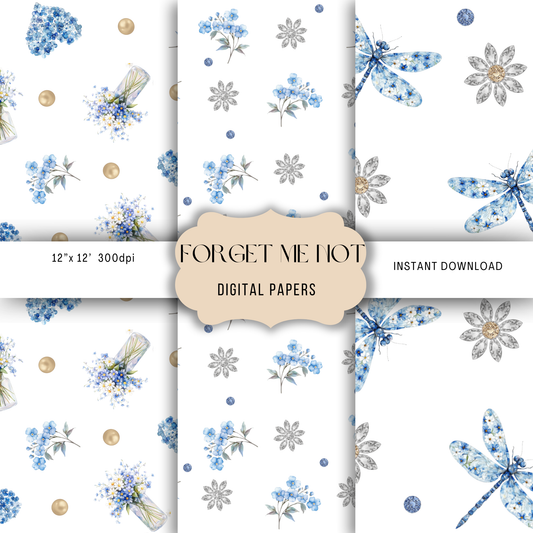 Patchwork Forget me not seamless patterns