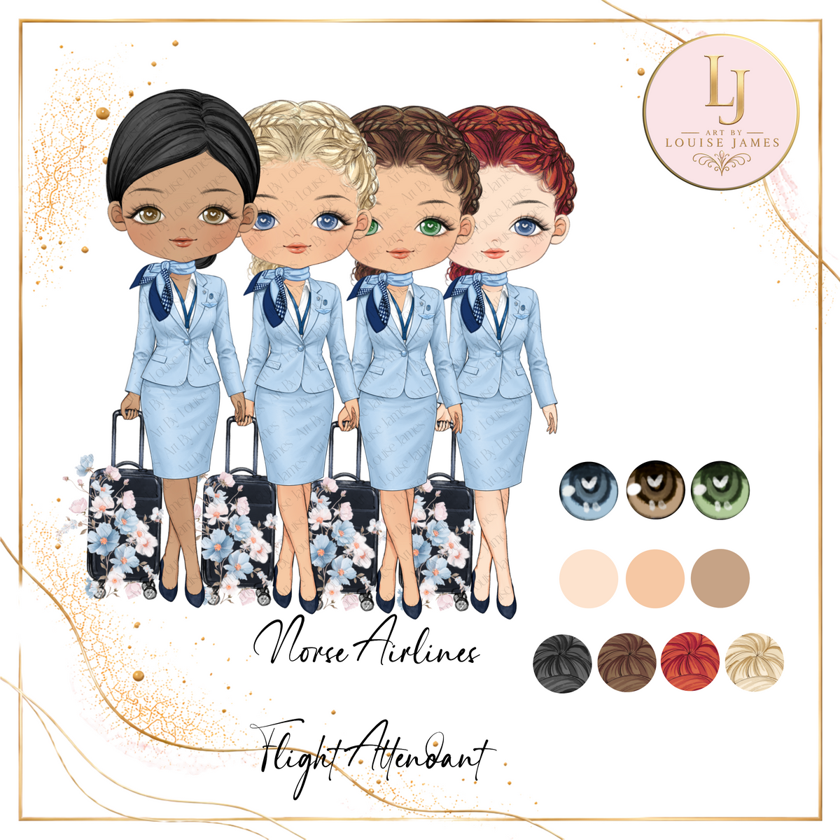 Poppie as a Norse Airlines Flight Attendant
