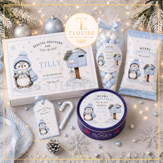 Pink  Blue Christmas Penguin Printable Set