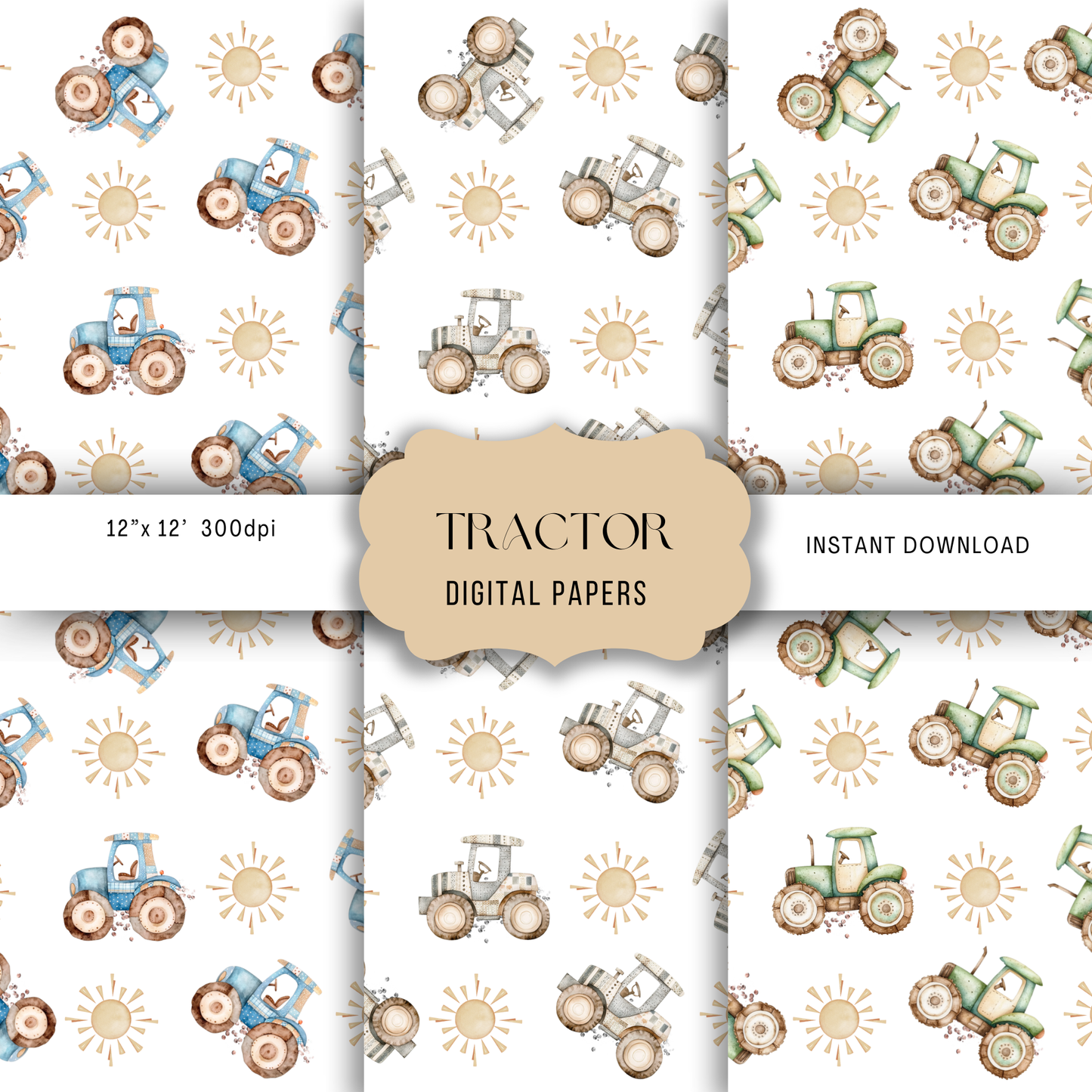 Patchwork Tractors seamless patterns