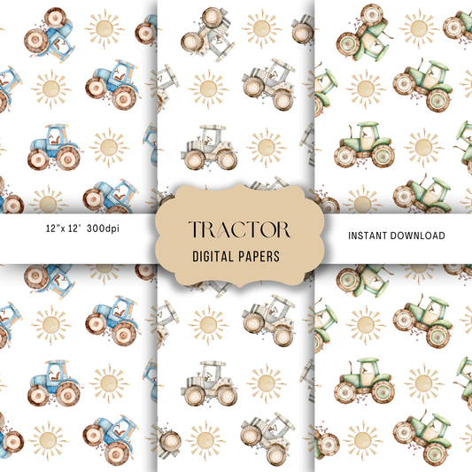 Patchwork Tractors seamless patterns