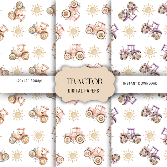 Patchwork Tractors seamless patterns