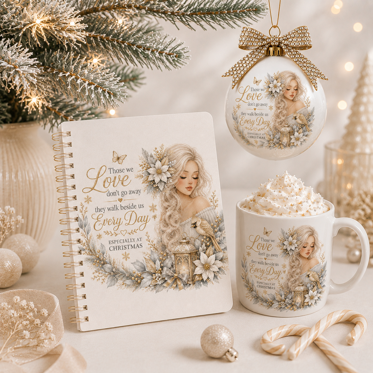 Christmas Memorial Design Girl With Cardinal Bird
