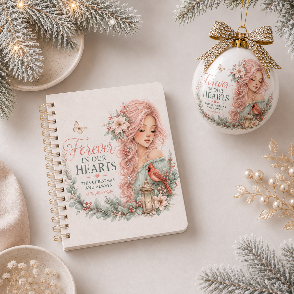 Christmas Memorial Design Girl With Cardinal Bird