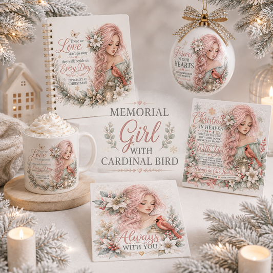Christmas Memorial Design Girl With Cardinal Bird