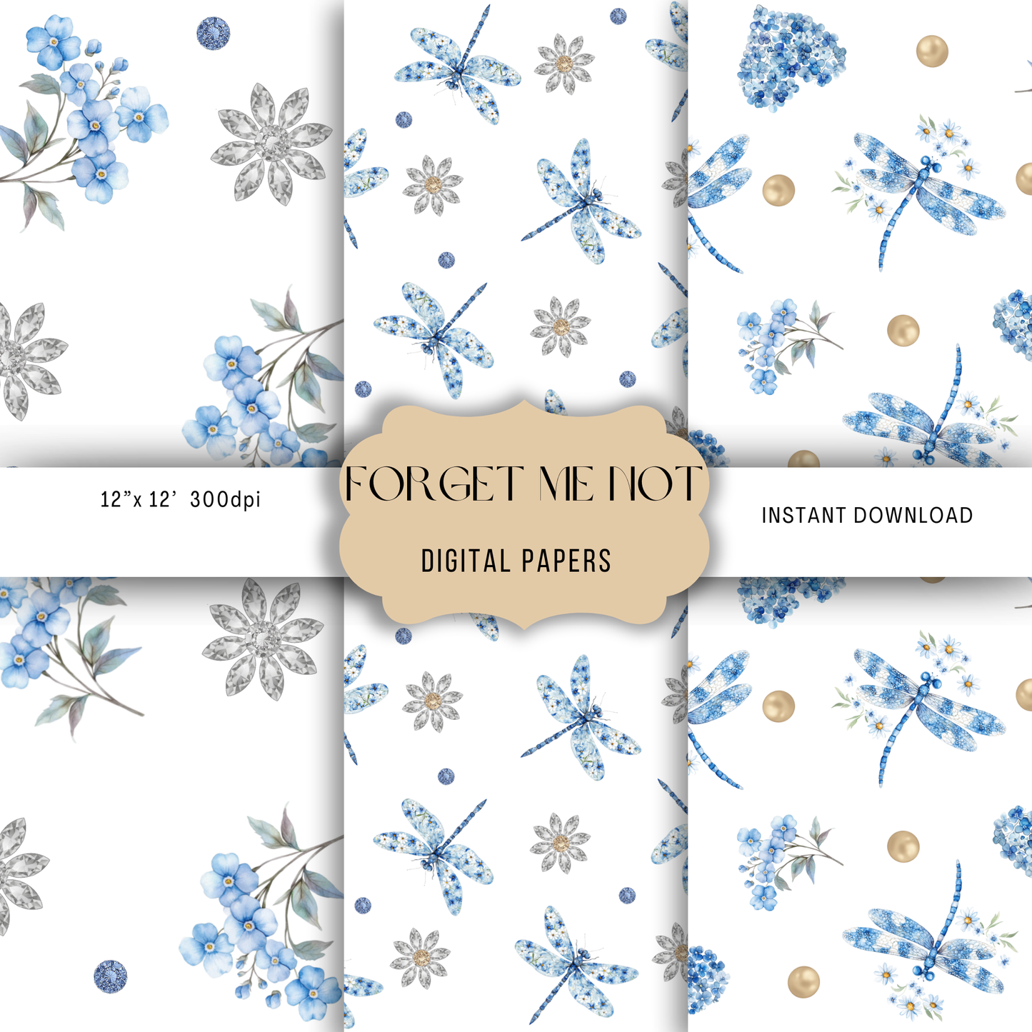 Patchwork Forget me not seamless patterns