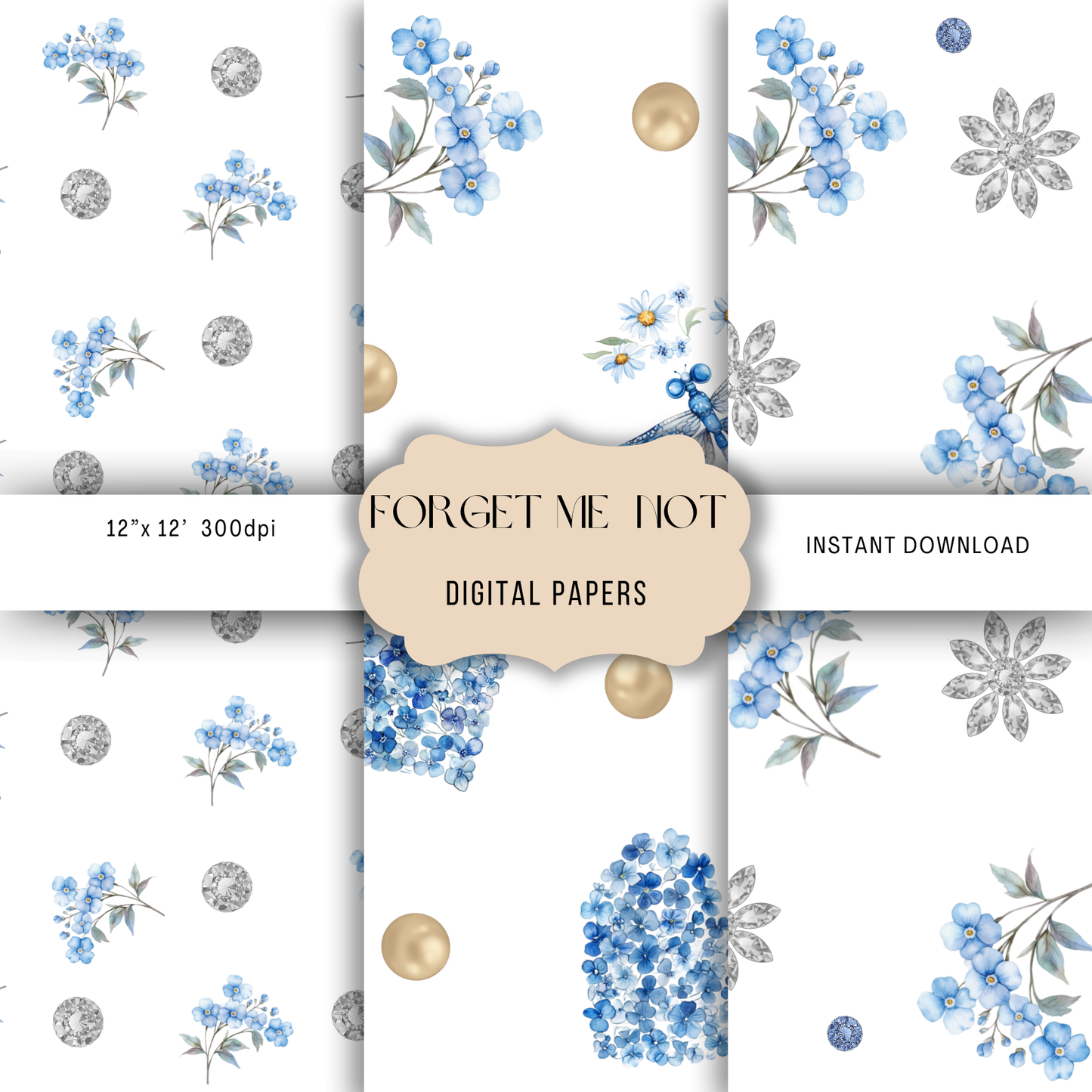 Patchwork Forget me not seamless patterns