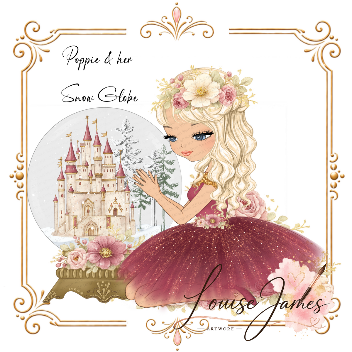Poppie in Burgundy with Her Snow Globe