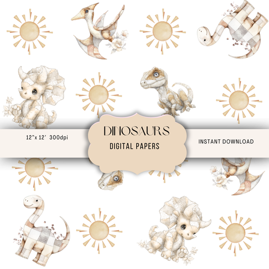 Patchwork Dinosaur seamless patterns